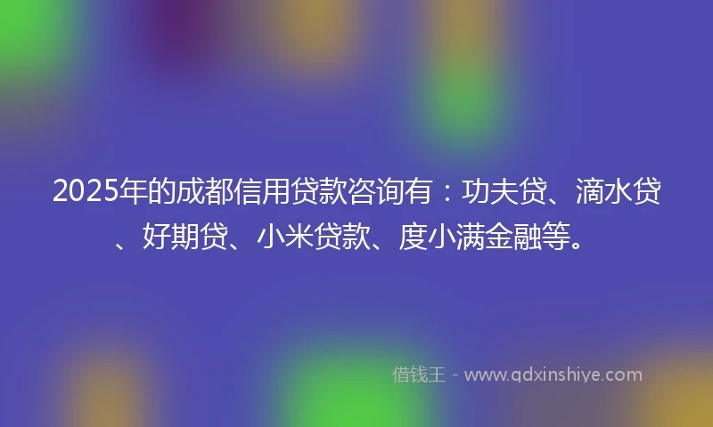 2025年的成都信用贷款咨询有：功夫贷、滴水贷、好期贷、小米贷款、度小满金融等。