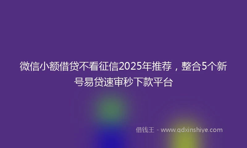 微信小额借贷不看征信2025年推荐，整合5个新号易贷速审秒下款平台