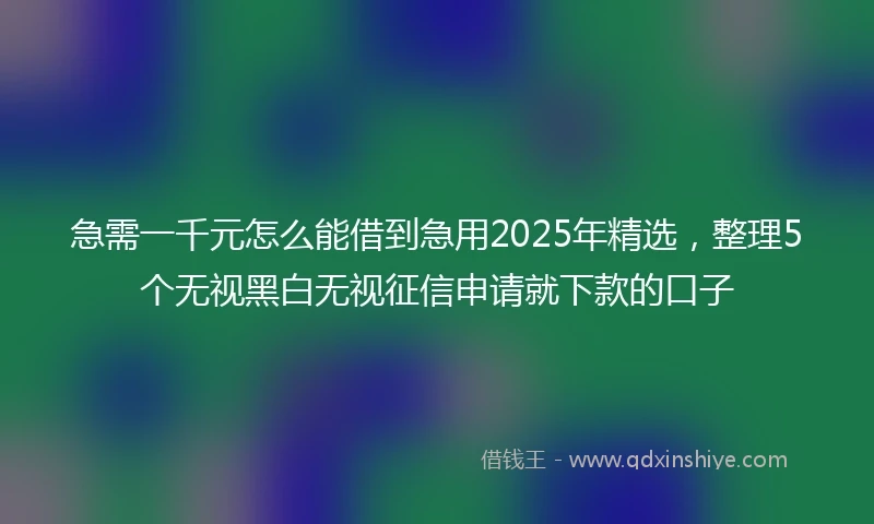 急需一千元怎么能借到急用2025年精选，整理5个无视黑白无视征信申请就下款的口子