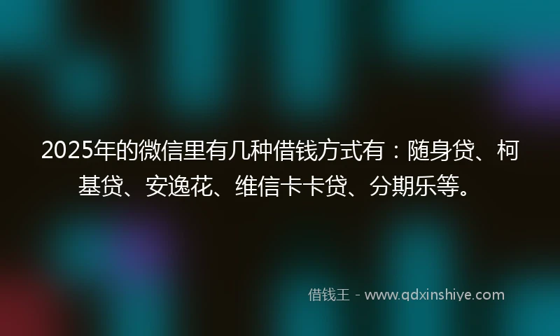 2025年的微信里有几种借钱方式有:随身贷、柯基贷、安逸花、维信卡卡贷、分期乐等。