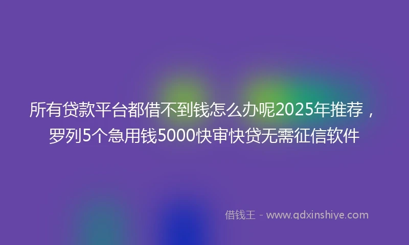所有贷款平台都借不到钱怎么办呢2025年推荐，罗列5个急用钱5000快审快贷无需征信软件