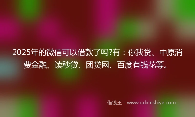 2025年的微信可以借款了吗?有：你我贷、中原消费金融、读秒贷、团贷网、百度有钱花等。