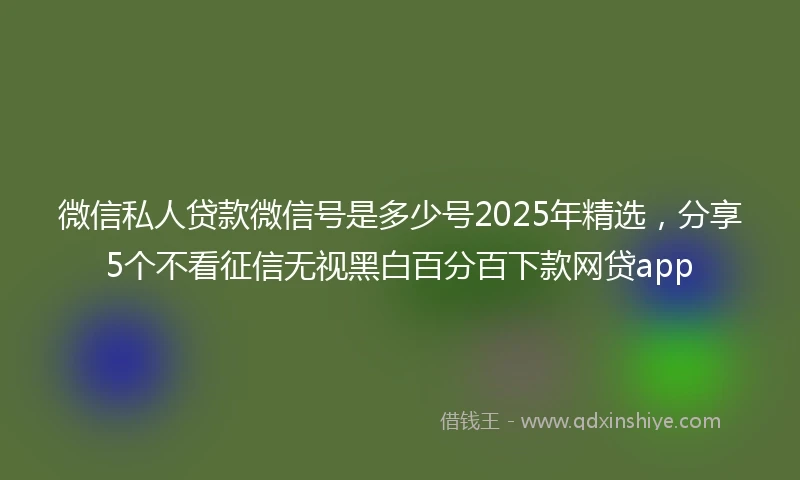 微信私人贷款微信号是多少号2025年精选，分享5个不看征信无视黑白百分百下款网贷app