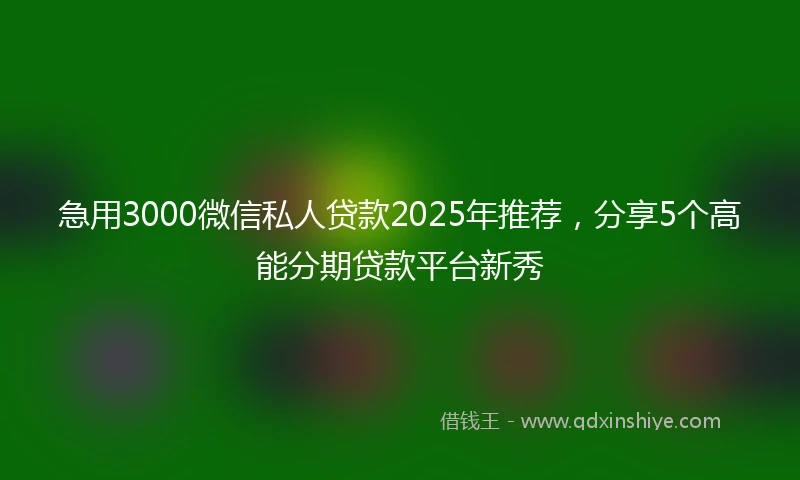 急用3000微信私人贷款2025年推荐，分享5个高能分期贷款平台新秀
