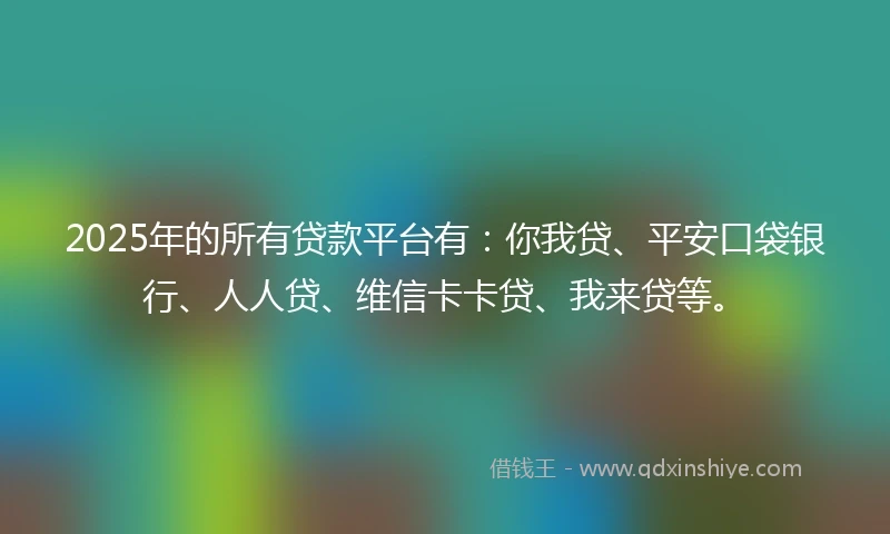 2025年的所有贷款平台有：你我贷、平安口袋银行、人人贷、维信卡卡贷、我来贷等。
