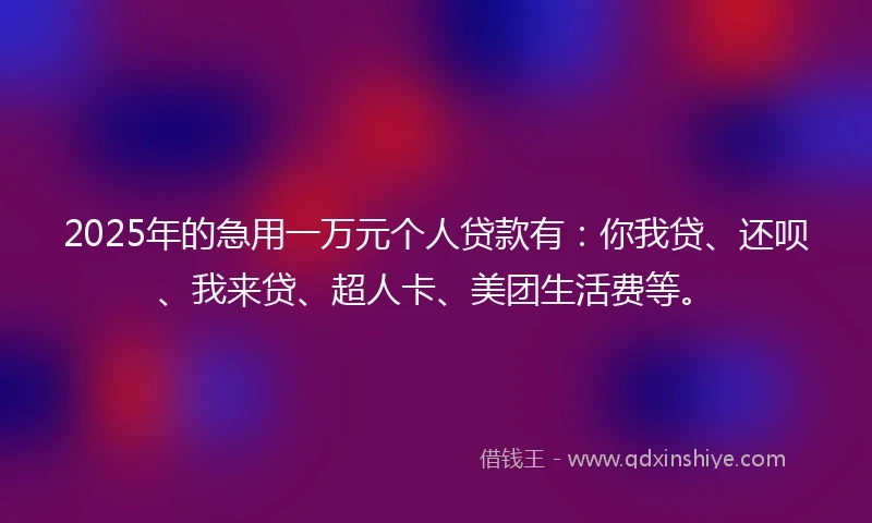 2025年的急用一万元个人贷款有：你我贷、还呗、我来贷、超人卡、美团生活费等。