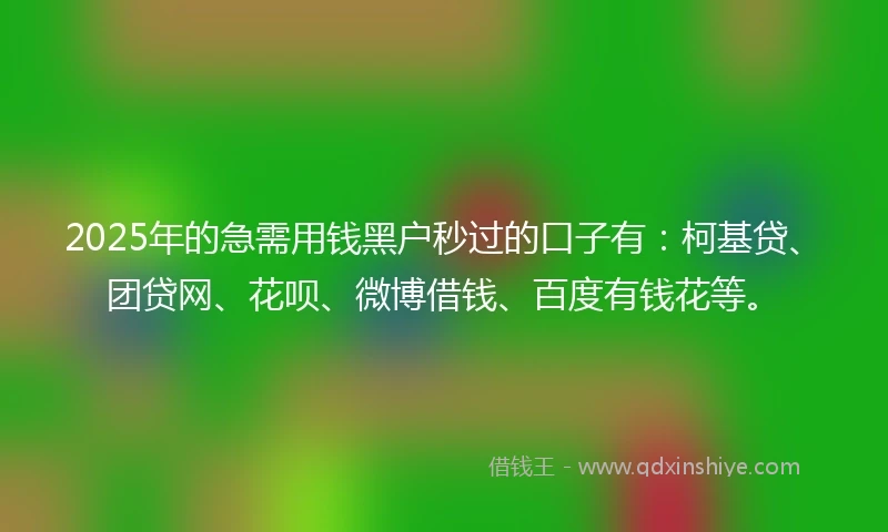 2025年的急需用钱黑户秒过的口子有：柯基贷、团贷网、花呗、微博借钱、百度有钱花等。