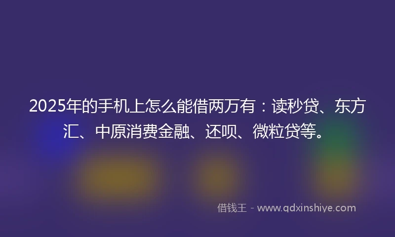 2025年的手机上怎么能借两万有：读秒贷、东方汇、中原消费金融、还呗、微粒贷等。
