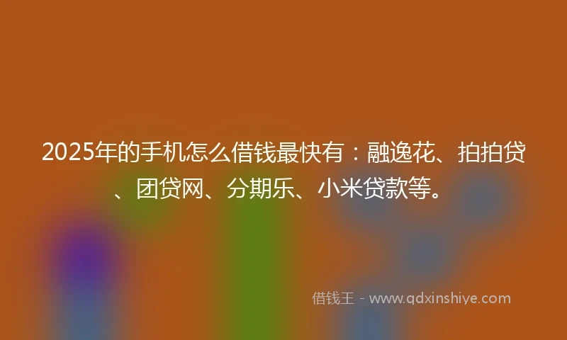 2025年的手机怎么借钱最快有:融逸花、拍拍贷、团贷网、分期乐、小米贷款等。