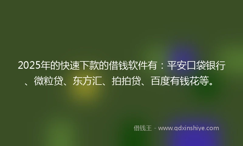 2025年的快速下款的借钱软件有：平安口袋银行、微粒贷、东方汇、拍拍贷、百度有钱花等。