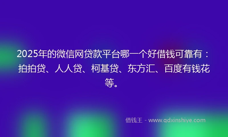 2025年的微信网贷款平台哪一个好借钱可靠有：拍拍贷、人人贷、柯基贷、东方汇、百度有钱花等。