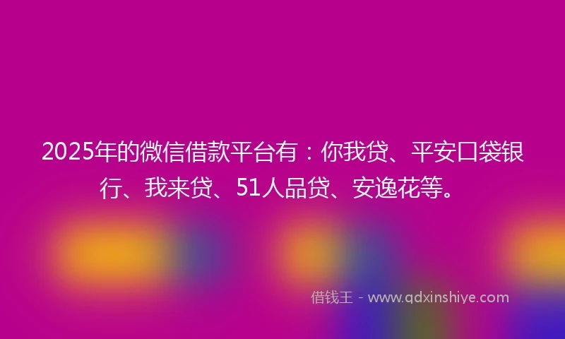 2025年的微信借款平台有:你我贷、平安口袋银行、我来贷、51人品贷、安逸花等。