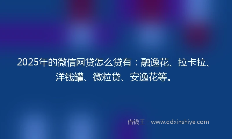 2025年的微信网贷怎么贷有：融逸花、拉卡拉、洋钱罐、微粒贷、安逸花等。