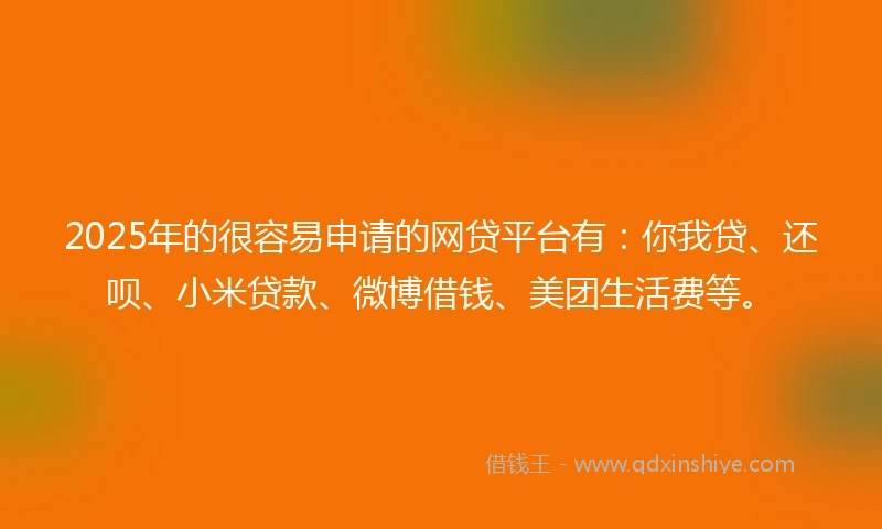 2025年的很容易申请的网贷平台有：你我贷、还呗、小米贷款、微博借钱、美团生活费等。