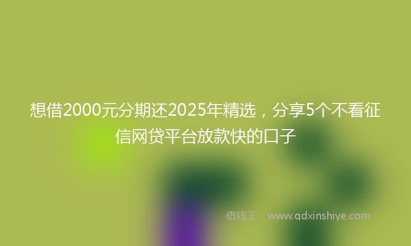 想借2000元分期还2025年精选，分享5个不看征信网贷平台放款快的口子