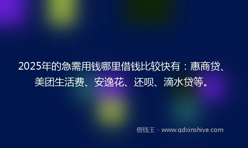2025年的急需用钱哪里借钱比较快有：惠商贷、美团生活费、安逸花、还呗、滴水贷等。