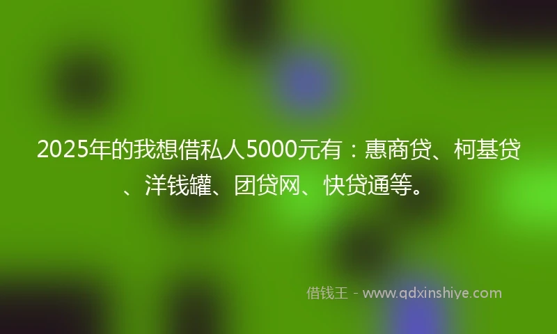 2025年的我想借私人5000元有：惠商贷、柯基贷、洋钱罐、团贷网、快贷通等。