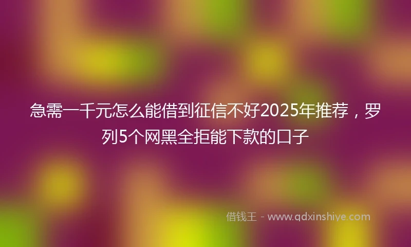 急需一千元怎么能借到征信不好2025年推荐，罗列5个网黑全拒能下款的口子