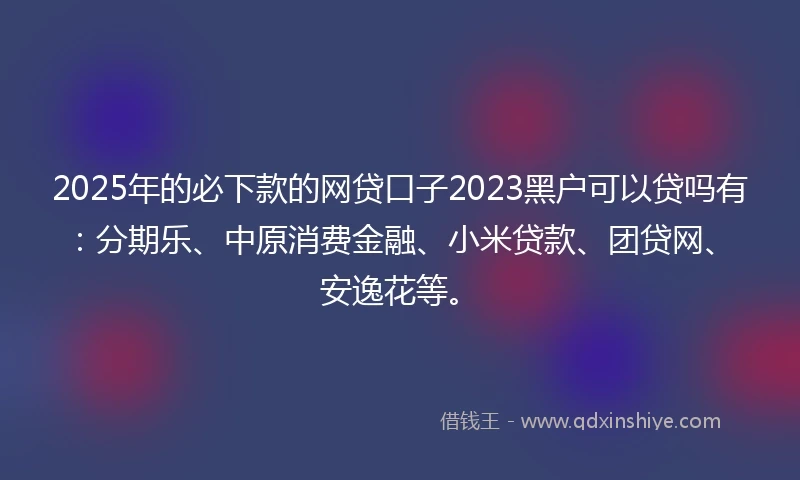 2025年的必下款的网贷口子2023黑户可以贷吗有：分期乐、中原消费金融、小米贷款、团贷网、安逸花等。