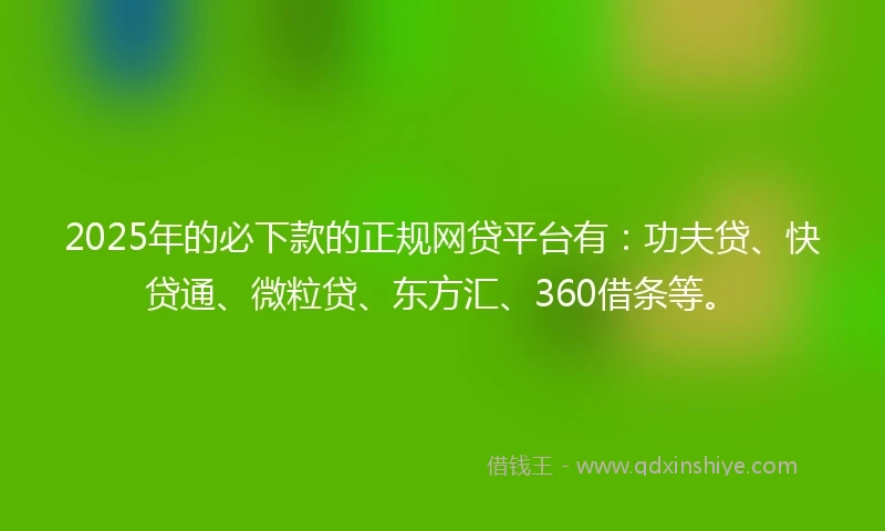 2025年的必下款的正规网贷平台有：功夫贷、快贷通、微粒贷、东方汇、360借条等。