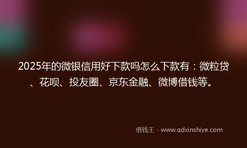 2025年的微银信用好下款吗怎么下款有：微粒贷、花呗、投友圈、京东金融、微博借钱等。
