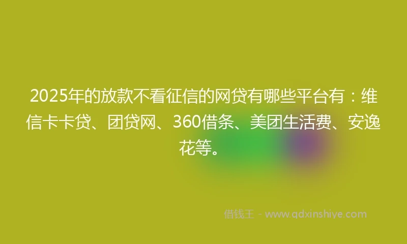 2025年的放款不看征信的网贷有哪些平台有：维信卡卡贷、团贷网、360借条、美团生活费、安逸花等。