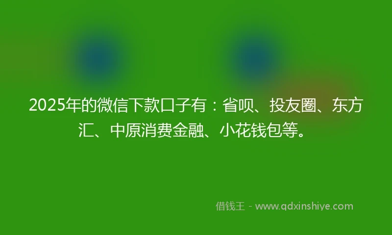 2025年的微信下款口子有：省呗、投友圈、东方汇、中原消费金融、小花钱包等。