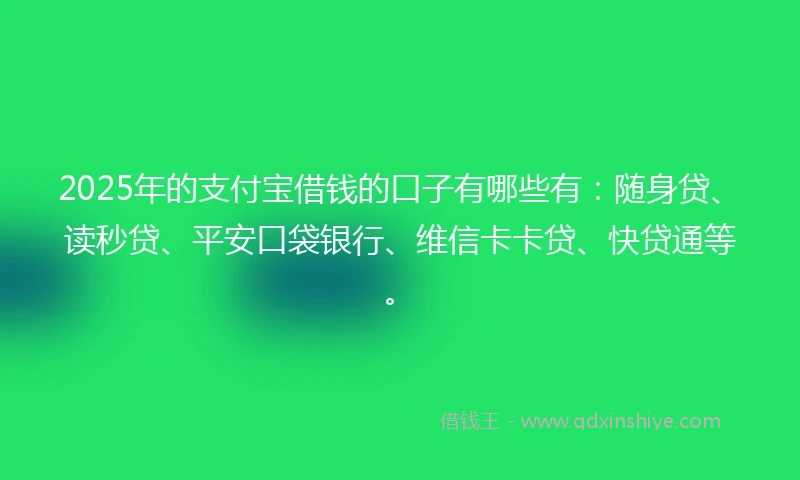2025年的支付宝借钱的口子有哪些有：随身贷、读秒贷、平安口袋银行、维信卡卡贷、快贷通等。