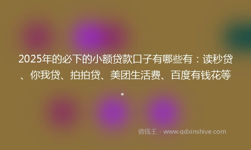2025年的必下的小额贷款口子有哪些有：读秒贷、你我贷、拍拍贷、美团生活费、百度有钱花等。