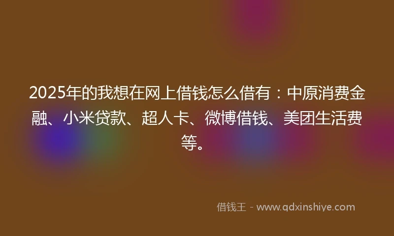 2025年的我想在网上借钱怎么借有：中原消费金融、小米贷款、超人卡、微博借钱、美团生活费等。