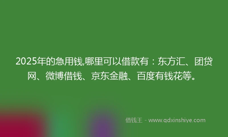 2025年的急用钱,哪里可以借款有：东方汇、团贷网、微博借钱、京东金融、百度有钱花等。
