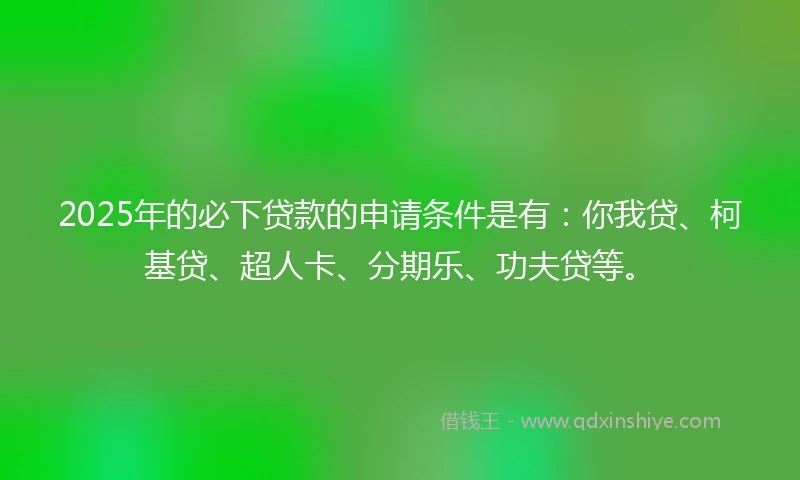 2025年的必下贷款的申请条件是有：你我贷、柯基贷、超人卡、分期乐、功夫贷等。