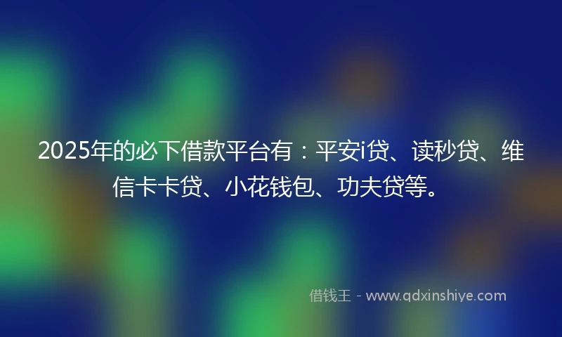 2025年的必下借款平台有：平安i贷、读秒贷、维信卡卡贷、小花钱包、功夫贷等。