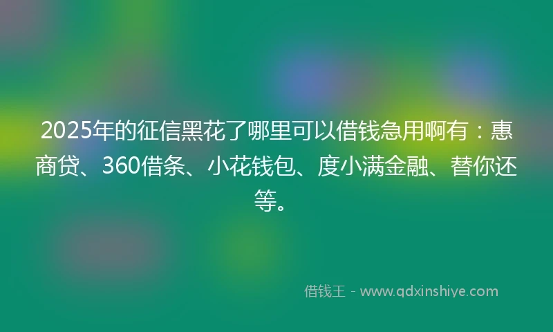 2025年的征信黑花了哪里可以借钱急用啊有：惠商贷、360借条、小花钱包、度小满金融、替你还等。