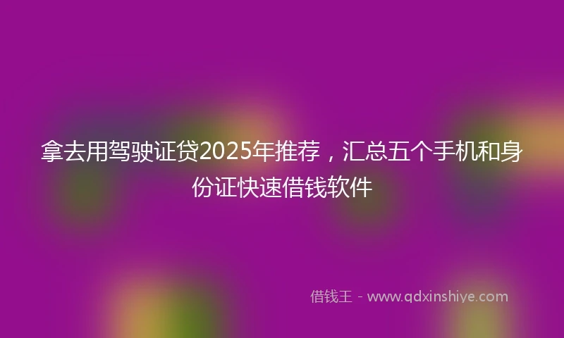 拿去用驾驶证贷2025年推荐，汇总五个手机和身份证快速借钱软件