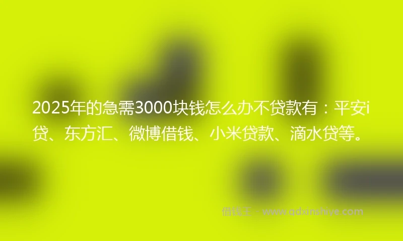 2025年的急需3000块钱怎么办不贷款有：平安i贷、东方汇、微博借钱、小米贷款、滴水贷等。