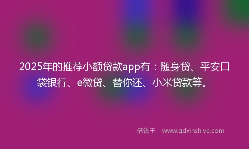 2025年的推荐小额贷款app有：随身贷、平安口袋银行、e微贷、替你还、小米贷款等。