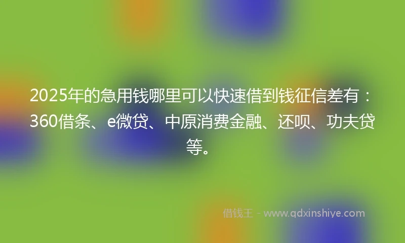 2025年的急用钱哪里可以快速借到钱征信差有：360借条、e微贷、中原消费金融、还呗、功夫贷等。