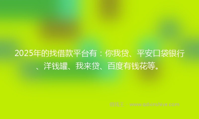 2025年的找借款平台有：你我贷、平安口袋银行、洋钱罐、我来贷、百度有钱花等。