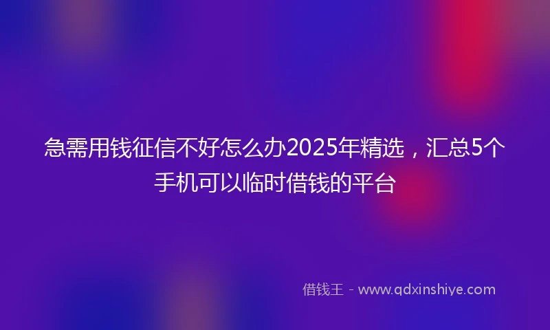 急需用钱征信不好怎么办2025年精选，汇总5个手机可以临时借钱的平台
