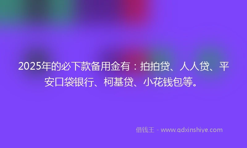 2025年的必下款备用金有：拍拍贷、人人贷、平安口袋银行、柯基贷、小花钱包等。