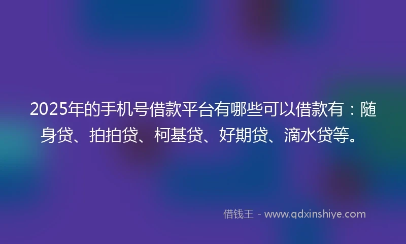 2025年的手机号借款平台有哪些可以借款有：随身贷、拍拍贷、柯基贷、好期贷、滴水贷等。