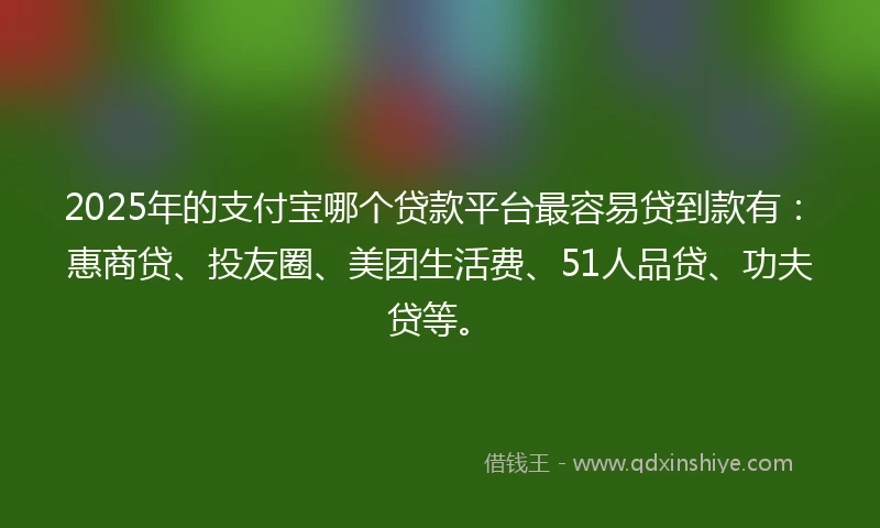 2025年的支付宝哪个贷款平台最容易贷到款有：惠商贷、投友圈、美团生活费、51人品贷、功夫贷等。
