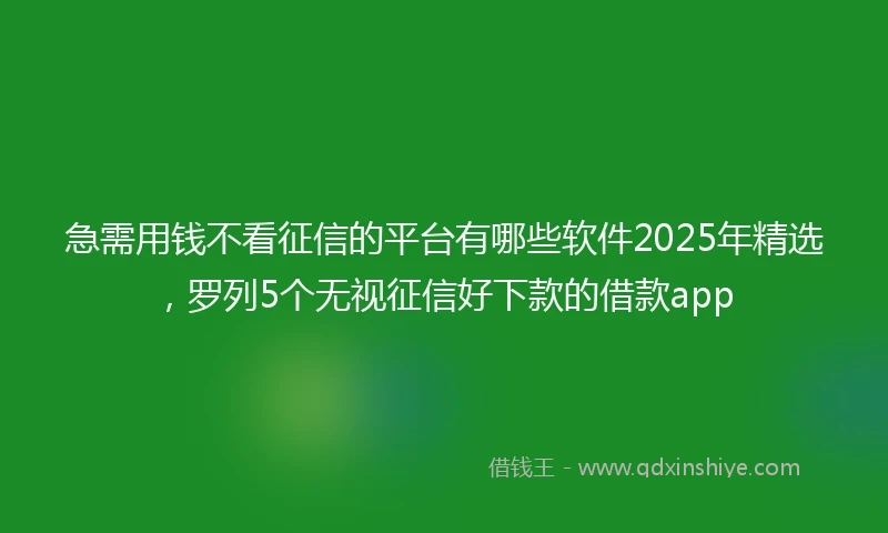 急需用钱不看征信的平台有哪些软件2025年精选，罗列5个无视征信好下款的借款app