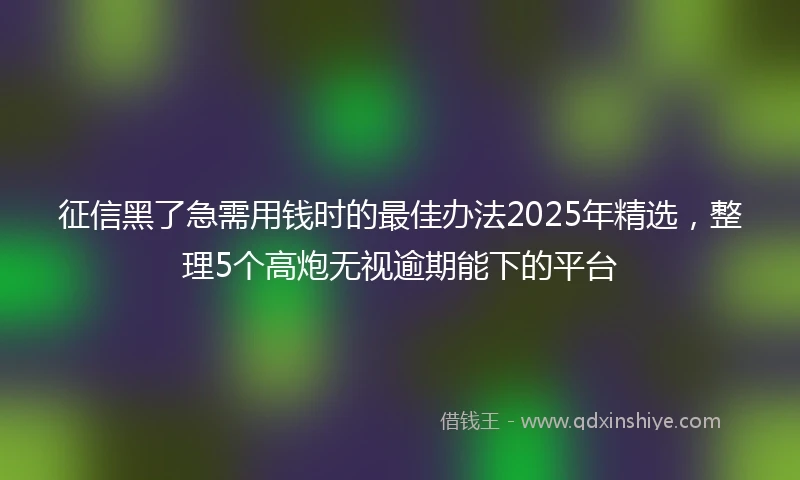 征信黑了急需用钱时的最佳办法2025年精选，整理5个高炮无视逾期能下的平台