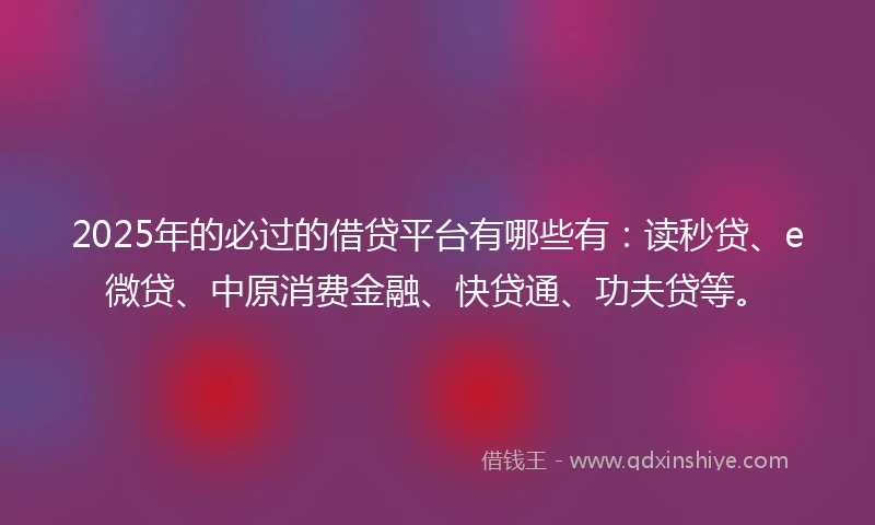 2025年的必过的借贷平台有哪些有：读秒贷、e微贷、中原消费金融、快贷通、功夫贷等。