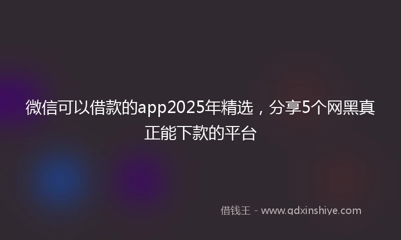 微信可以借款的app2025年精选，分享5个网黑真正能下款的平台