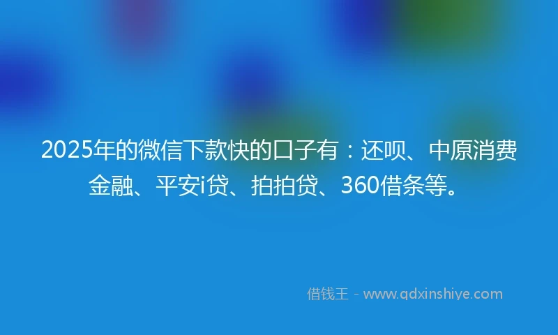 2025年的微信下款快的口子有：还呗、中原消费金融、平安i贷、拍拍贷、360借条等。