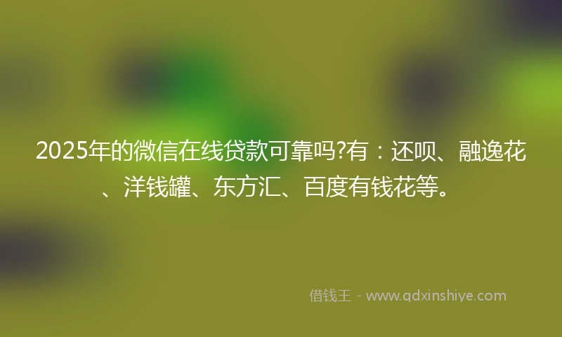 2025年的微信在线贷款可靠吗?有：还呗、融逸花、洋钱罐、东方汇、百度有钱花等。
