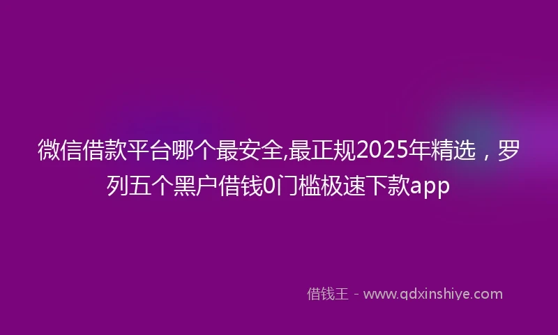 微信借款平台哪个最安全,最正规2025年精选,罗列五个黑户借钱0门槛极速下款app